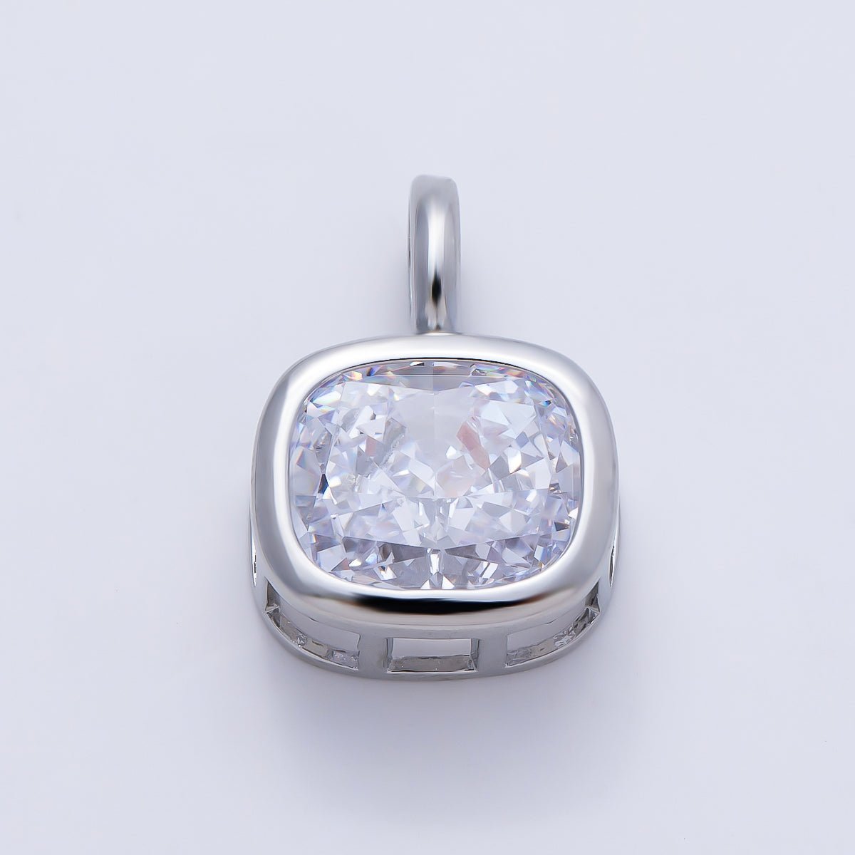 16K Gold Filled 19.5mm Baguette CZ Rounded Bezel Solitaire Pendant in Gold & Silver | Charms-01270 Charms-01271 - DLUXCA