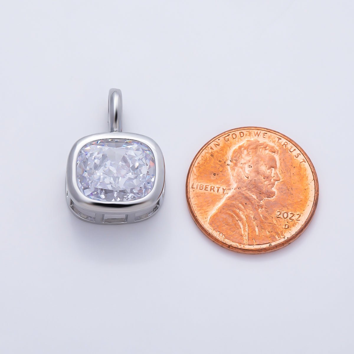 16K Gold Filled 19.5mm Baguette CZ Rounded Bezel Solitaire Pendant in Gold & Silver | Charms-01270 Charms-01271 - DLUXCA