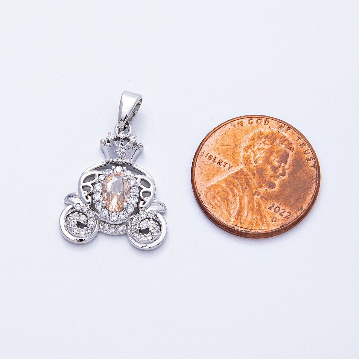 16K Gold Filled 19.5mm Micro Paved CZ Carriage Pendant in Gold & Silver | Charms - 00188 Charms - 00189 - DLUXCA