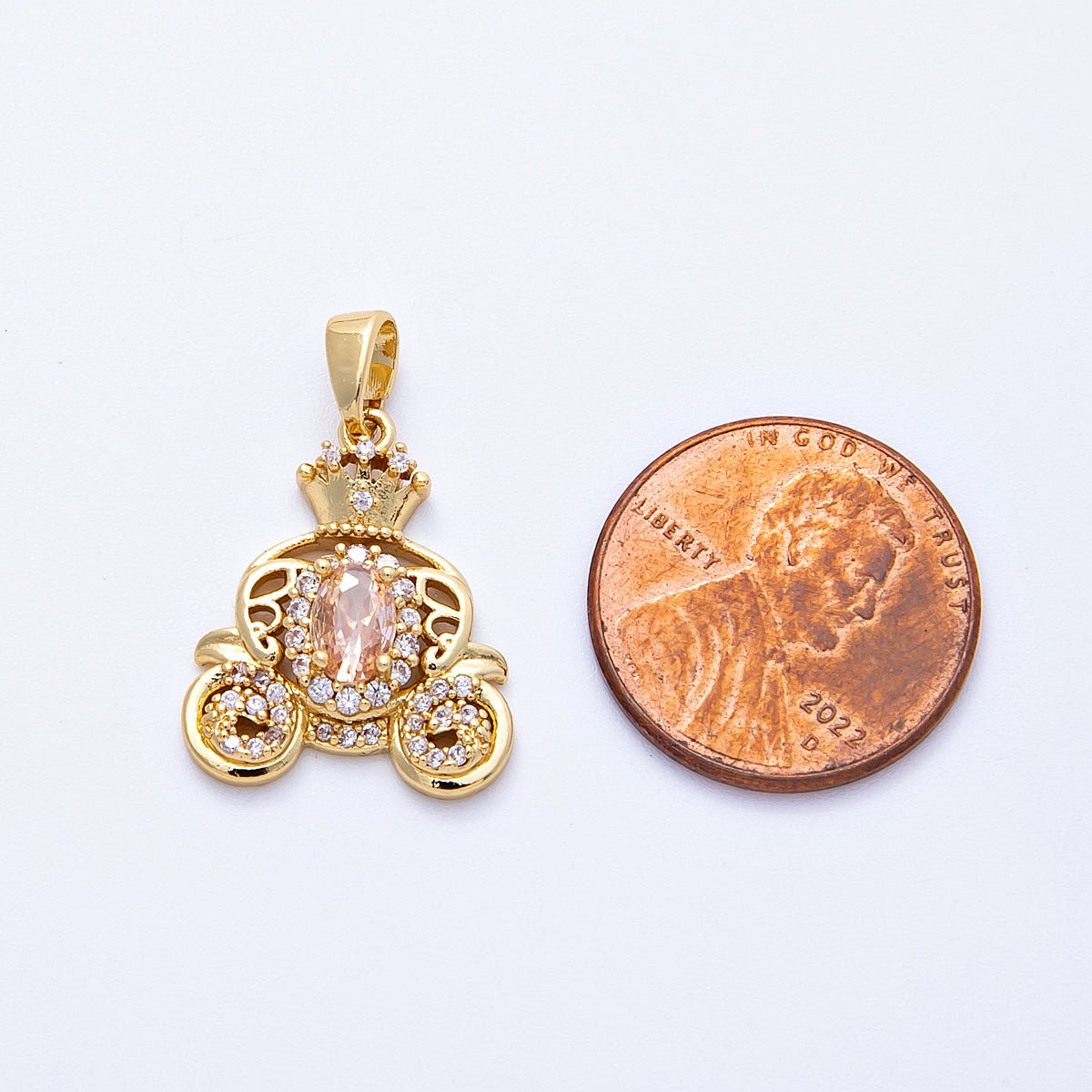 16K Gold Filled 19.5mm Micro Paved CZ Carriage Pendant in Gold & Silver | Charms - 00188 Charms - 00189 - DLUXCA