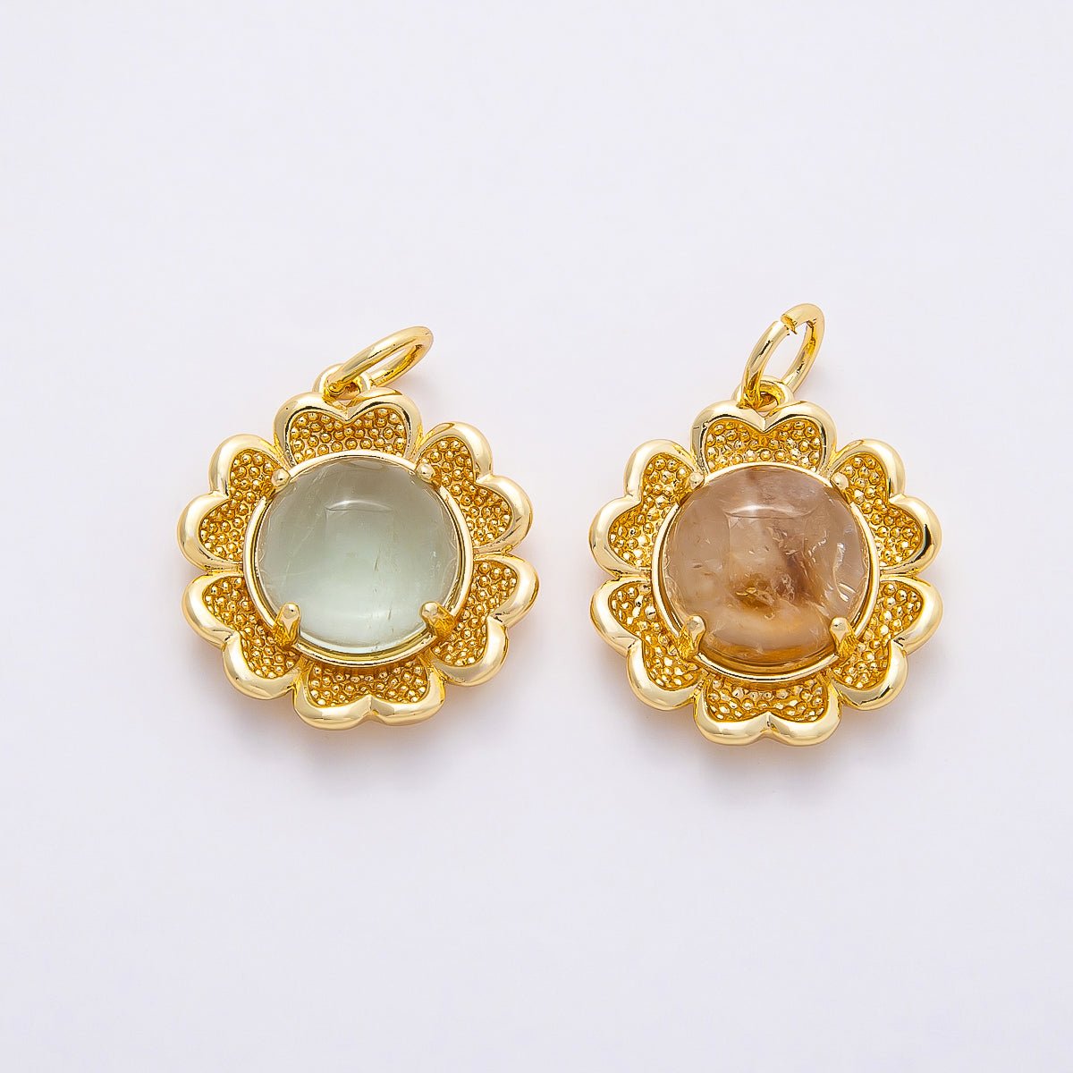 16K Gold Filled 19mm Aquamarine, Citrine Natural Gemstone Blooming Flower Charm | Charms - 00766 Charms - 00767 - DLUXCA