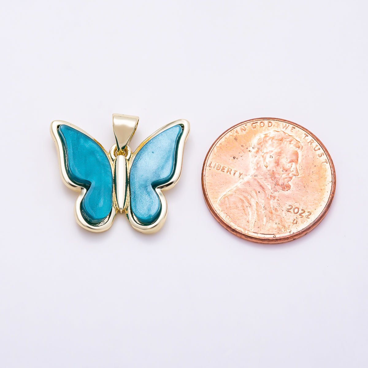 16K Gold Filled 19mm Blue Mother of Pearl Butterfly Mariposa Animal Pendant | Charms-01783 - Charms-01784 - DLUXCA
