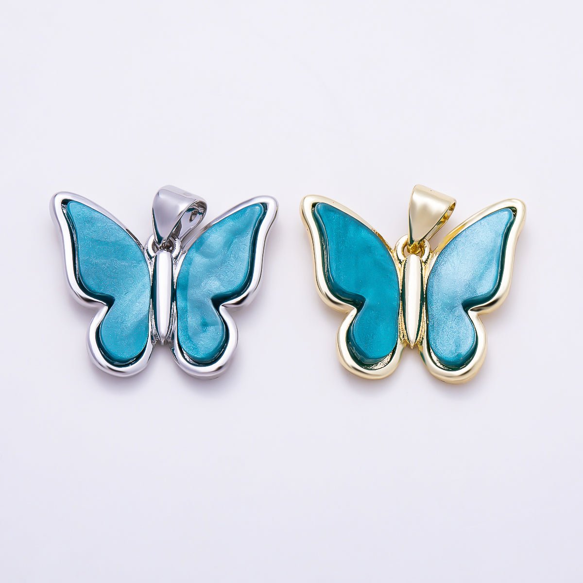16K Gold Filled 19mm Blue Mother of Pearl Butterfly Mariposa Animal Pendant | Charms-01783 - Charms-01784 - DLUXCA