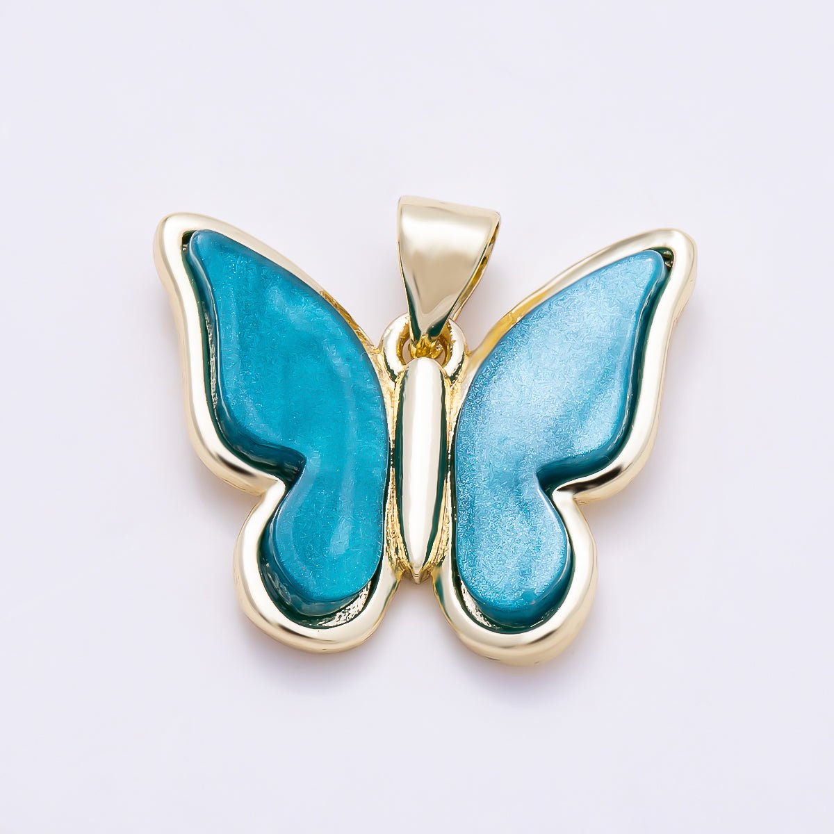 16K Gold Filled 19mm Blue Mother of Pearl Butterfly Mariposa Animal Pendant | Charms-01783 - Charms-01784 - DLUXCA