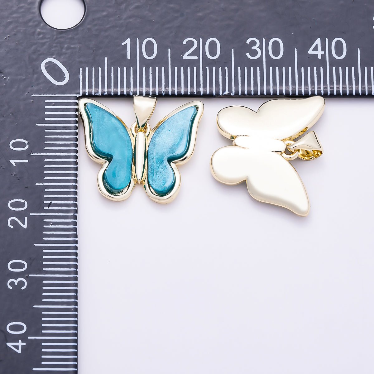 16K Gold Filled 19mm Blue Mother of Pearl Butterfly Mariposa Animal Pendant | Charms-01783 - Charms-01784 - DLUXCA