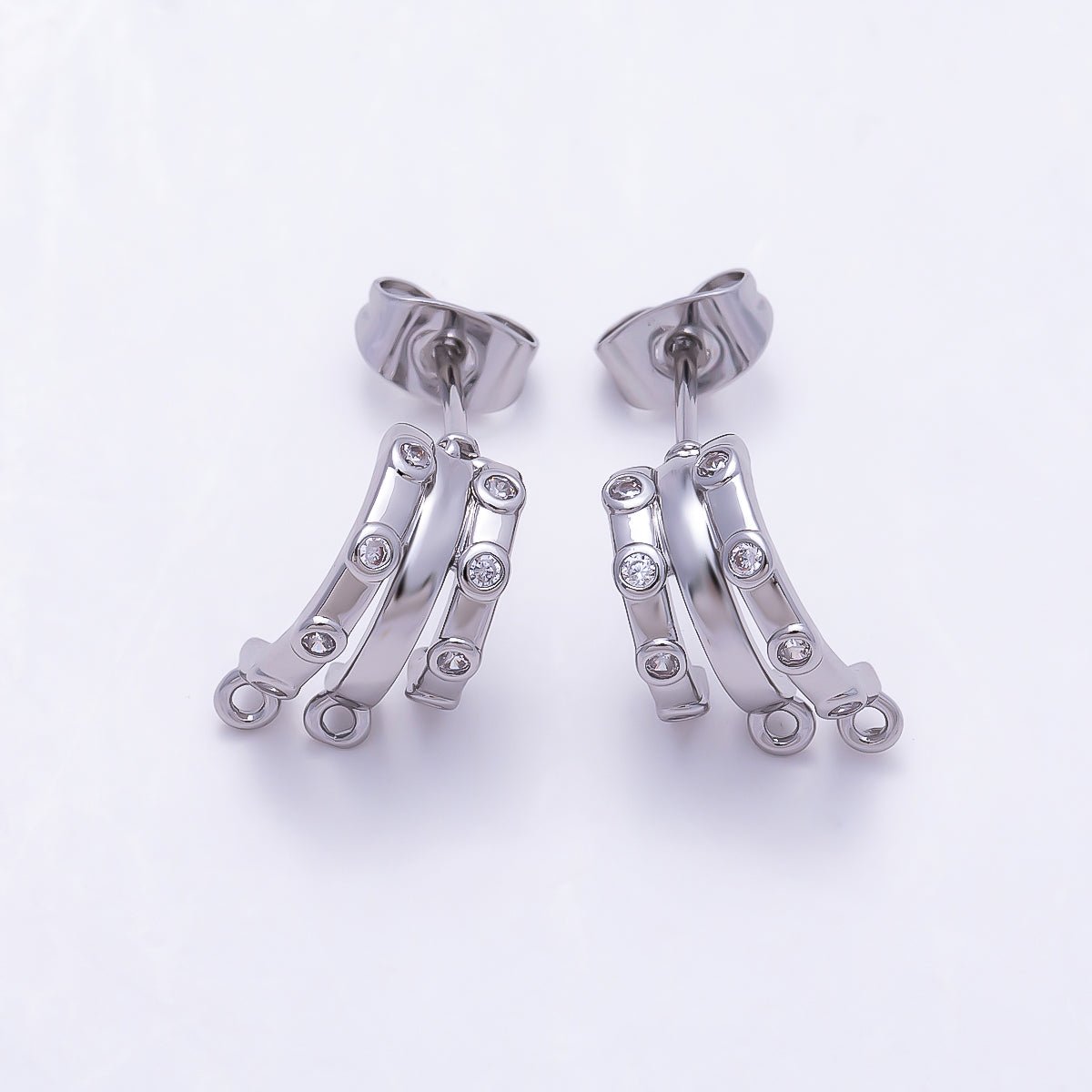 16K Gold Filled 19mm Clear CZ Dotted Triple Claw Drop C-Shaped Hoop Earring Findings in Gold & Silver| Findings-00491 Findings-00492 - DLUXCA
