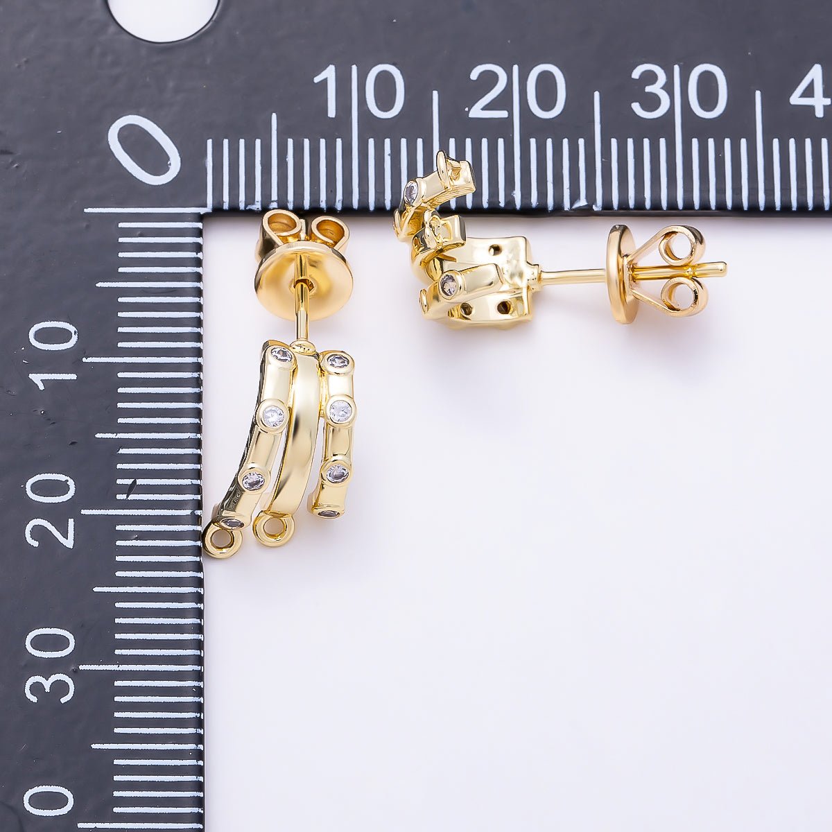 16K Gold Filled 19mm Clear CZ Dotted Triple Claw Drop C-Shaped Hoop Earring Findings in Gold & Silver| Findings-00491 Findings-00492 - DLUXCA