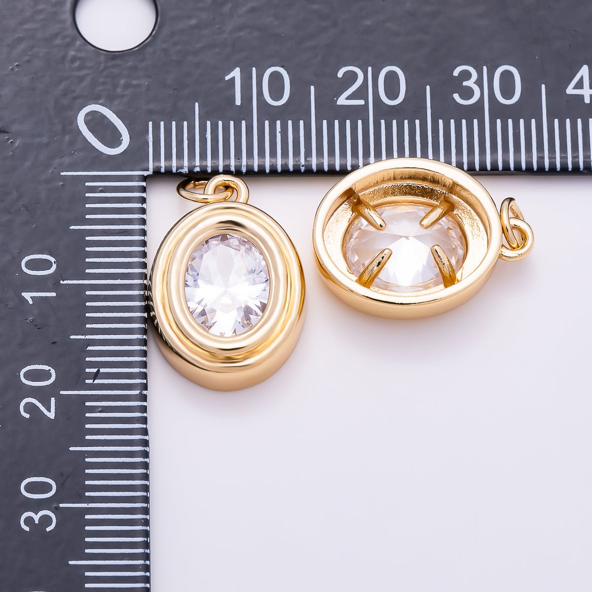 16K Gold Filled 19mm Clear CZ Oval Geometric Bezel Charm | Charms-01916 - Charms-01917 - DLUXCA