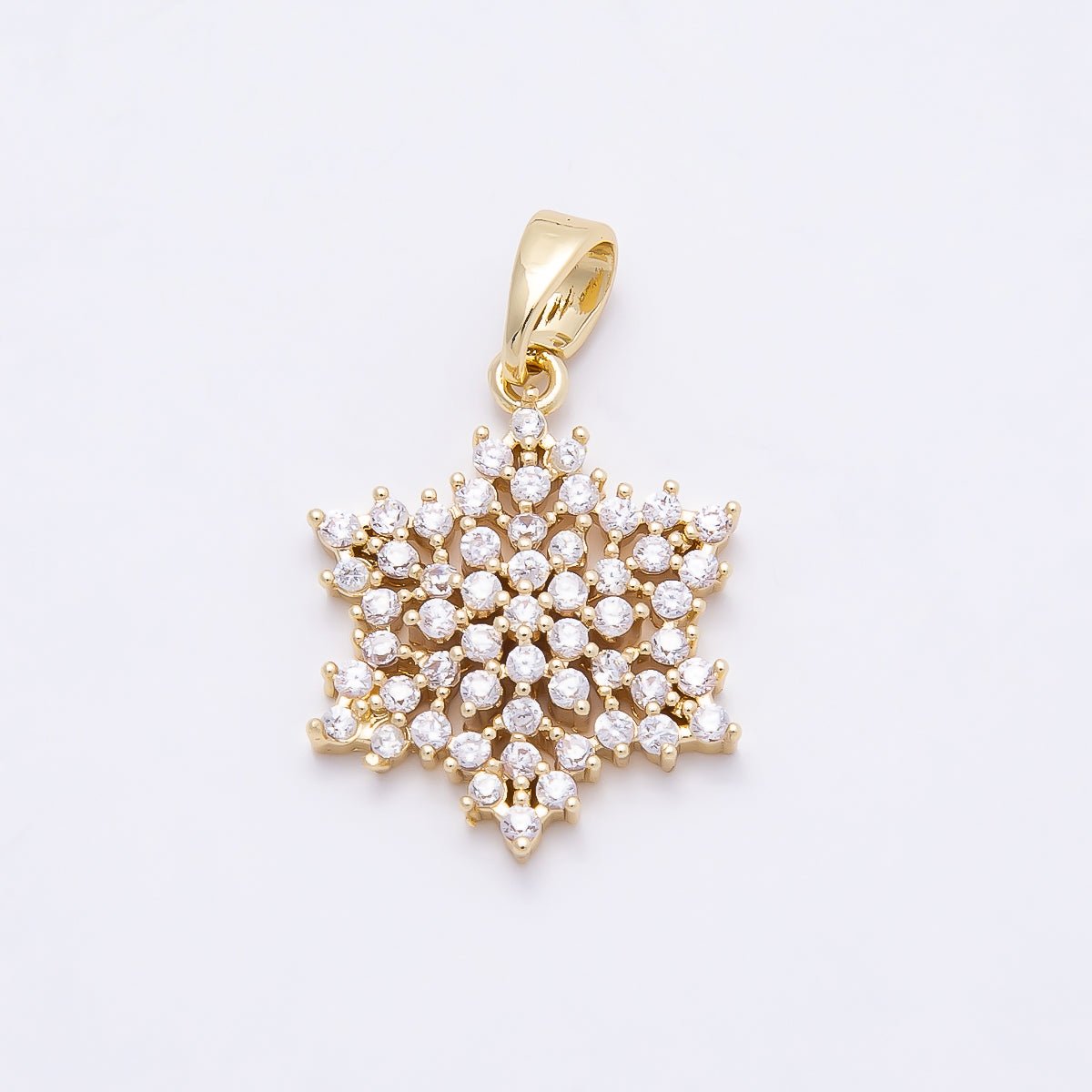 16K Gold Filled 19mm Clear CZ Winter Snowflake Pendant in Gold & Silver | Charms-00954 Charms-00955 - DLUXCA
