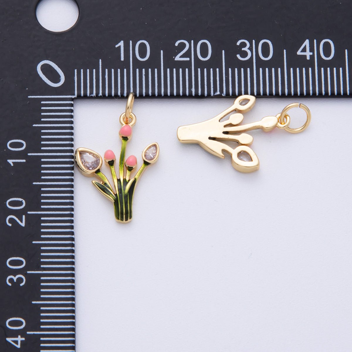 16K Gold Filled 19mm CZ Enamel Tulip Flower Charm | Charms - 00102 - DLUXCA