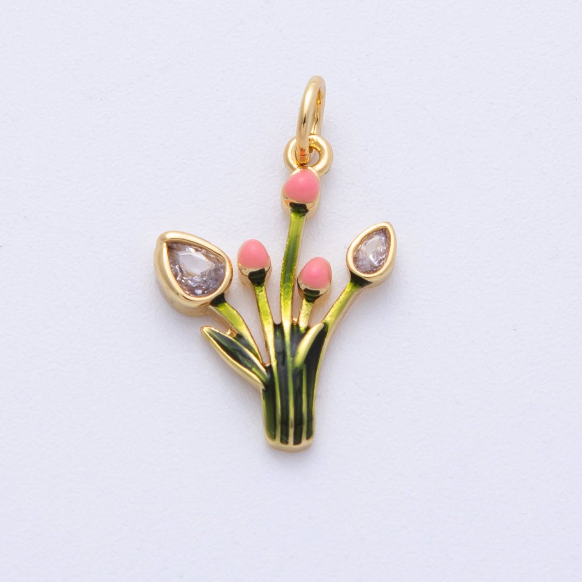 16K Gold Filled 19mm CZ Enamel Tulip Flower Charm | Charms - 00102 - DLUXCA