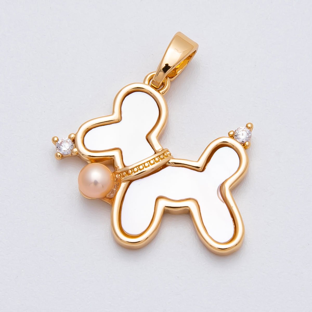 16K Gold Filled 19mm CZ Pink Shell Pearl Puppy Pet Animal Pendant | Charms - 00429 - DLUXCA