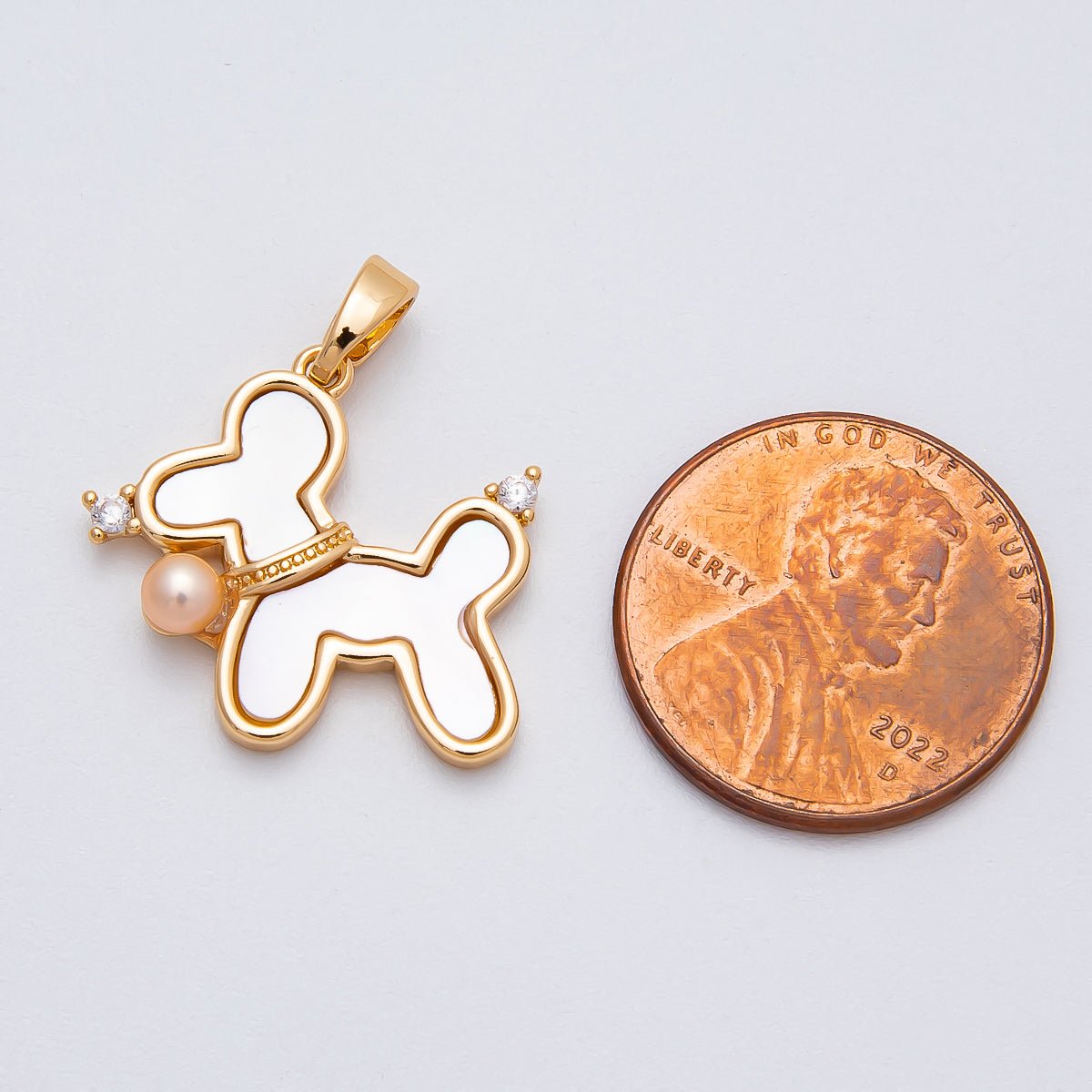 16K Gold Filled 19mm CZ Pink Shell Pearl Puppy Pet Animal Pendant | Charms - 00429 - DLUXCA