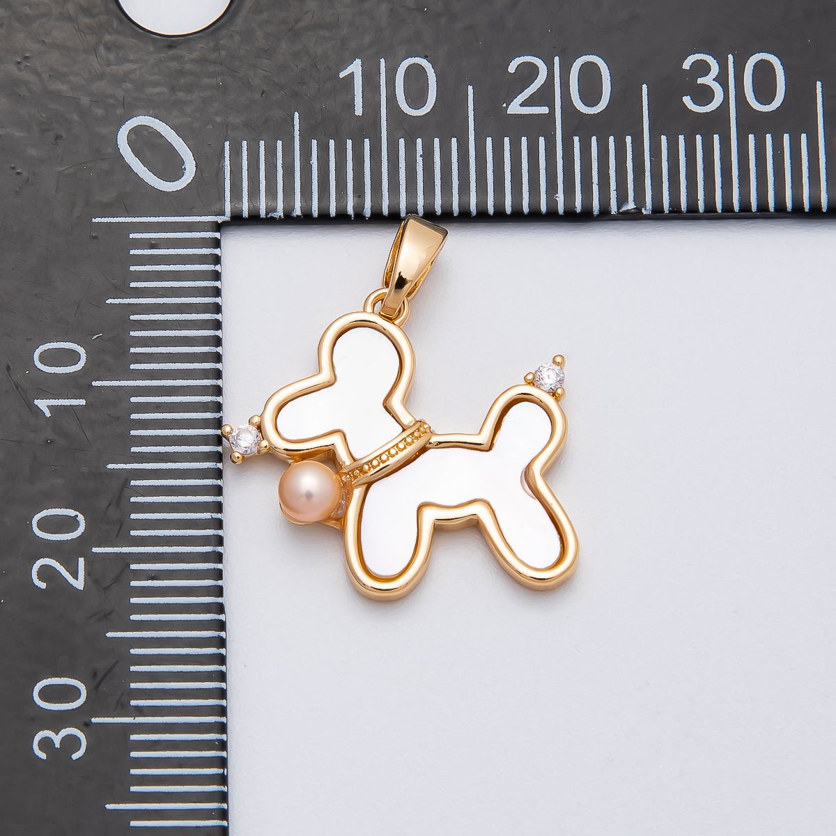 16K Gold Filled 19mm CZ Pink Shell Pearl Puppy Pet Animal Pendant | Charms - 00429 - DLUXCA