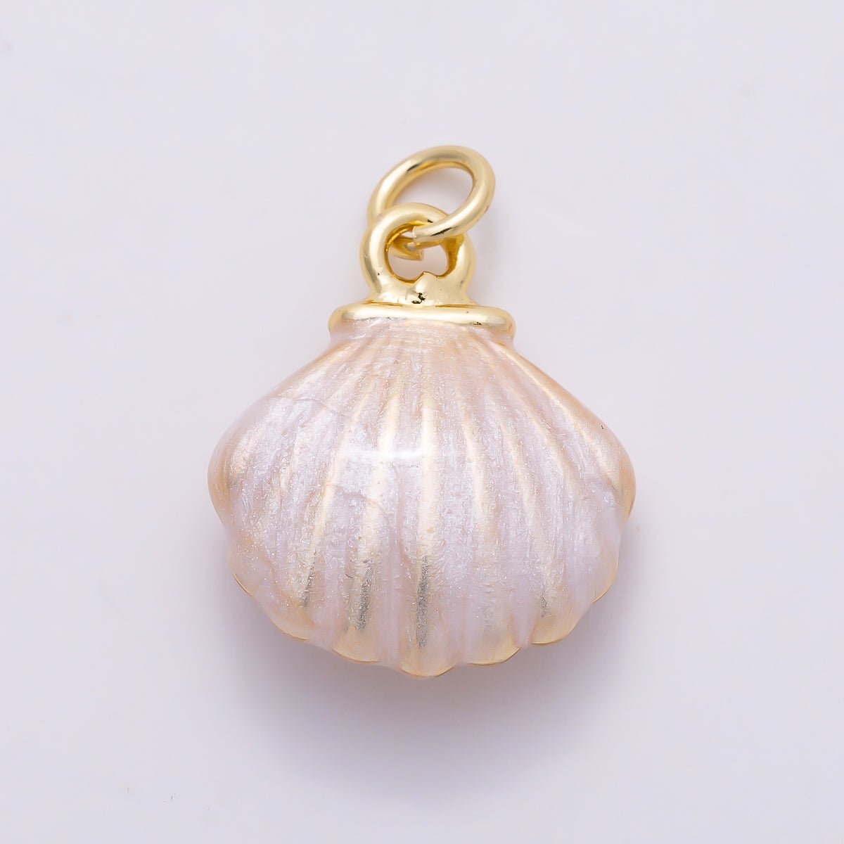 16K Gold Filled 19mm Iridescent Mother of Pearl Enamel Scallop Shell Charm | Charms-01655 - DLUXCA