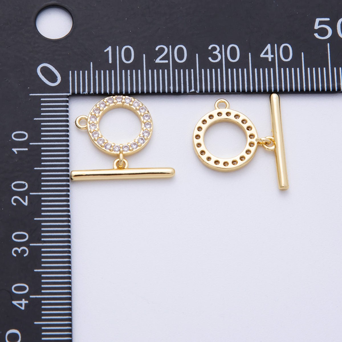 16K Gold Filled 19mm Micro Paved CZ Round Loop Toggle Clasp Finding | Findings - 00028 - DLUXCA