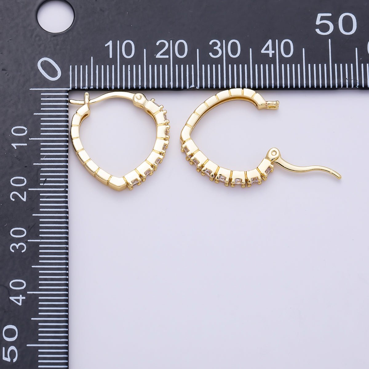 16K Gold Filled 19mm Micro Paved CZ V-Shape Latch Hoop | Earrings-00710 - DLUXCA