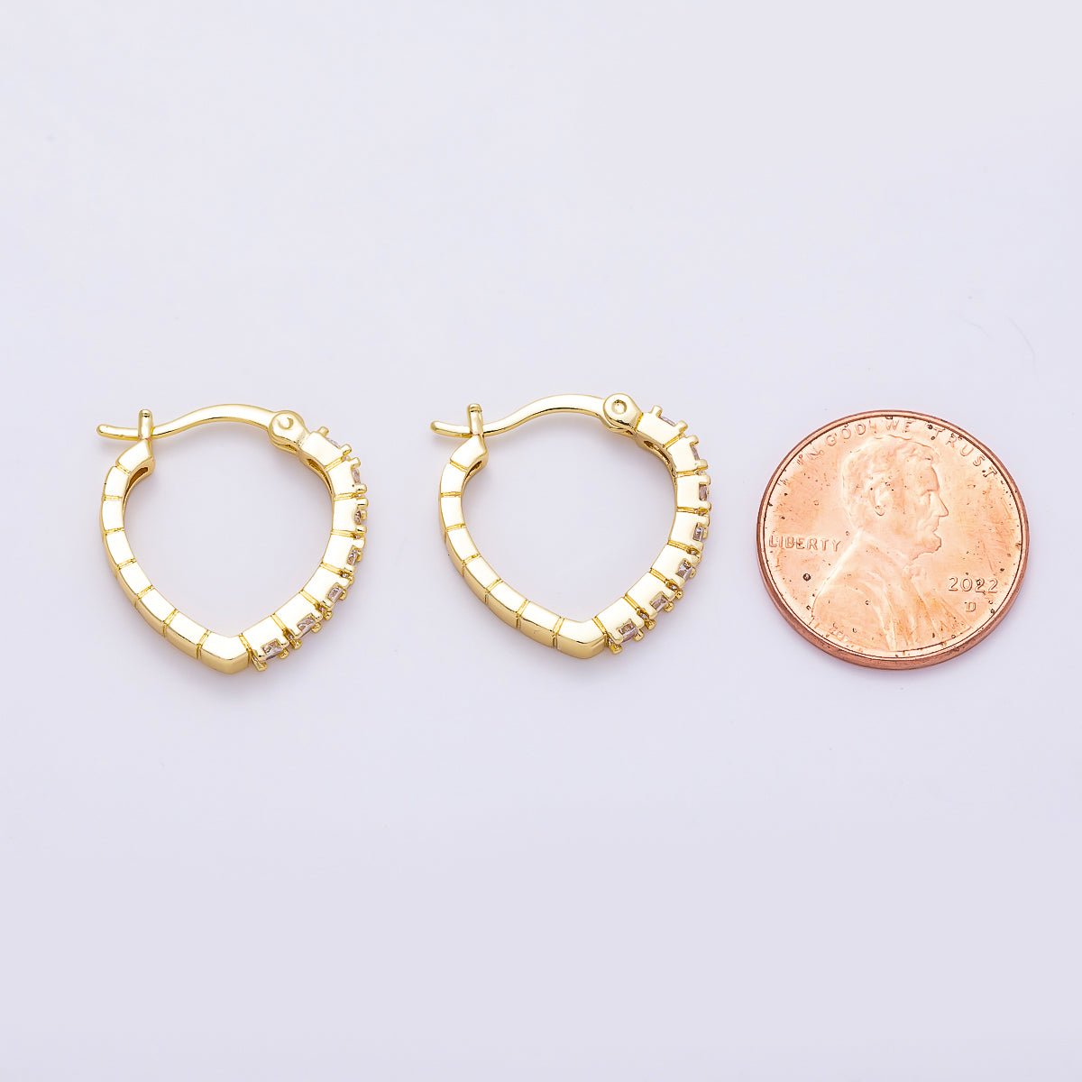16K Gold Filled 19mm Micro Paved CZ V-Shape Latch Hoop | Earrings-00710 - DLUXCA