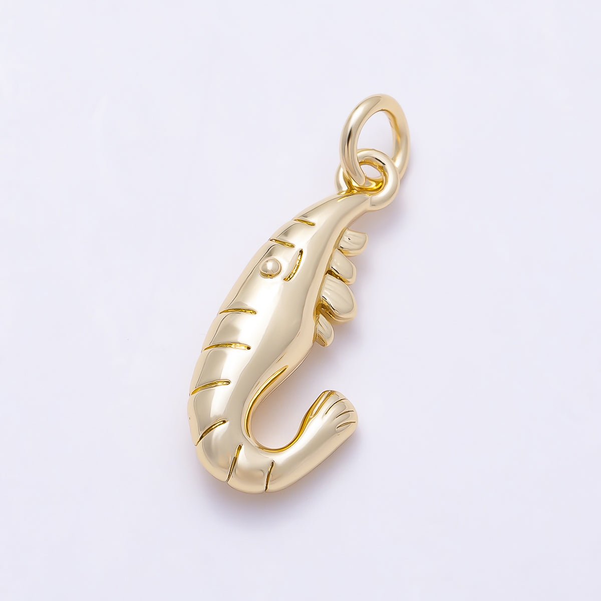 16K Gold Filled 19mm Nautical Curved Shrimp Ocean Charm | Charms-01634 - DLUXCA