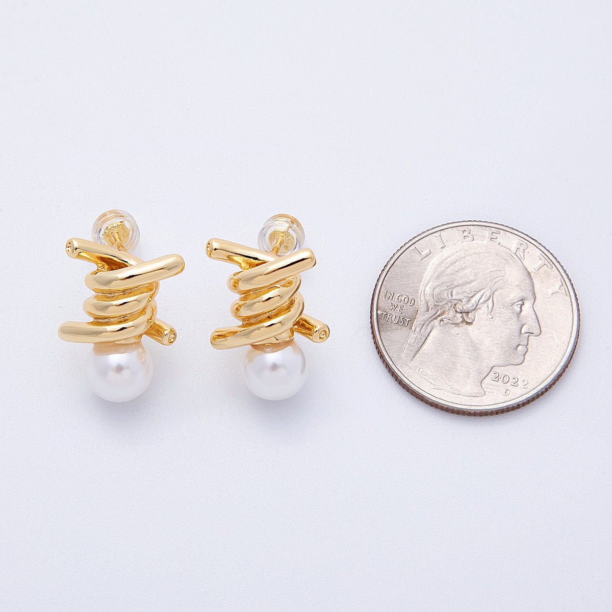 16K Gold Filled 19mm Shell Pearl Knot Stud Earrings | Earrings - 00140 - DLUXCA