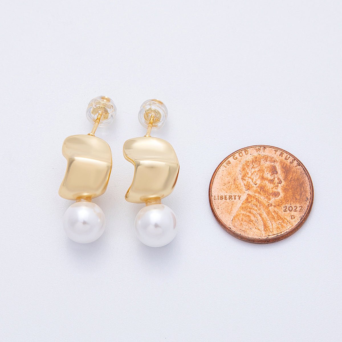 16K Gold Filled 19mm Shell Pearl Wide Molten Drop Stud Earrings | Earrings - 00139 - DLUXCA