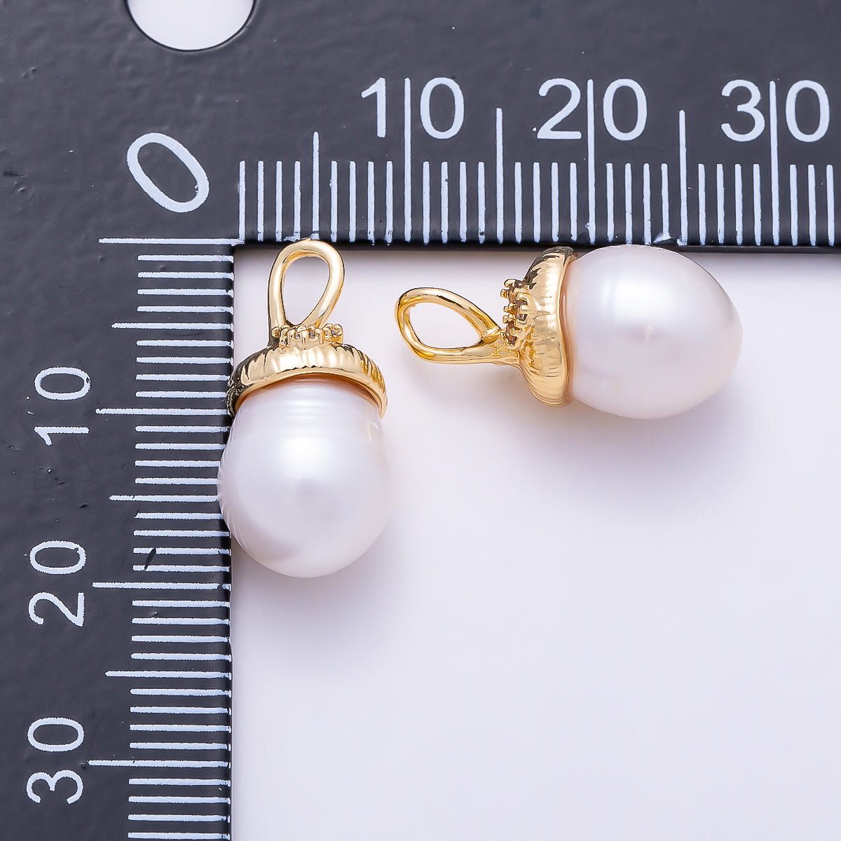 16K Gold Filled 19mm Teardrop Freshwater Pearl Cap Pendant | Charms-01664 - DLUXCA