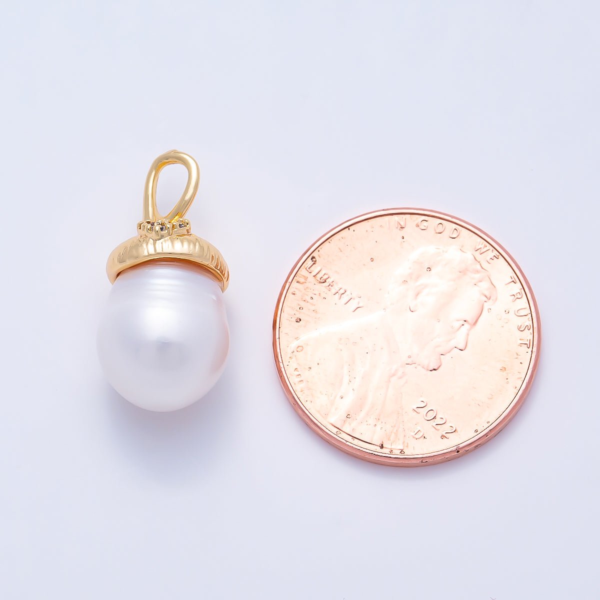 16K Gold Filled 19mm Teardrop Freshwater Pearl Cap Pendant | Charms-01664 - DLUXCA