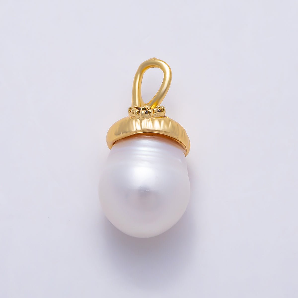 16K Gold Filled 19mm Teardrop Freshwater Pearl Cap Pendant | Charms-01664 - DLUXCA