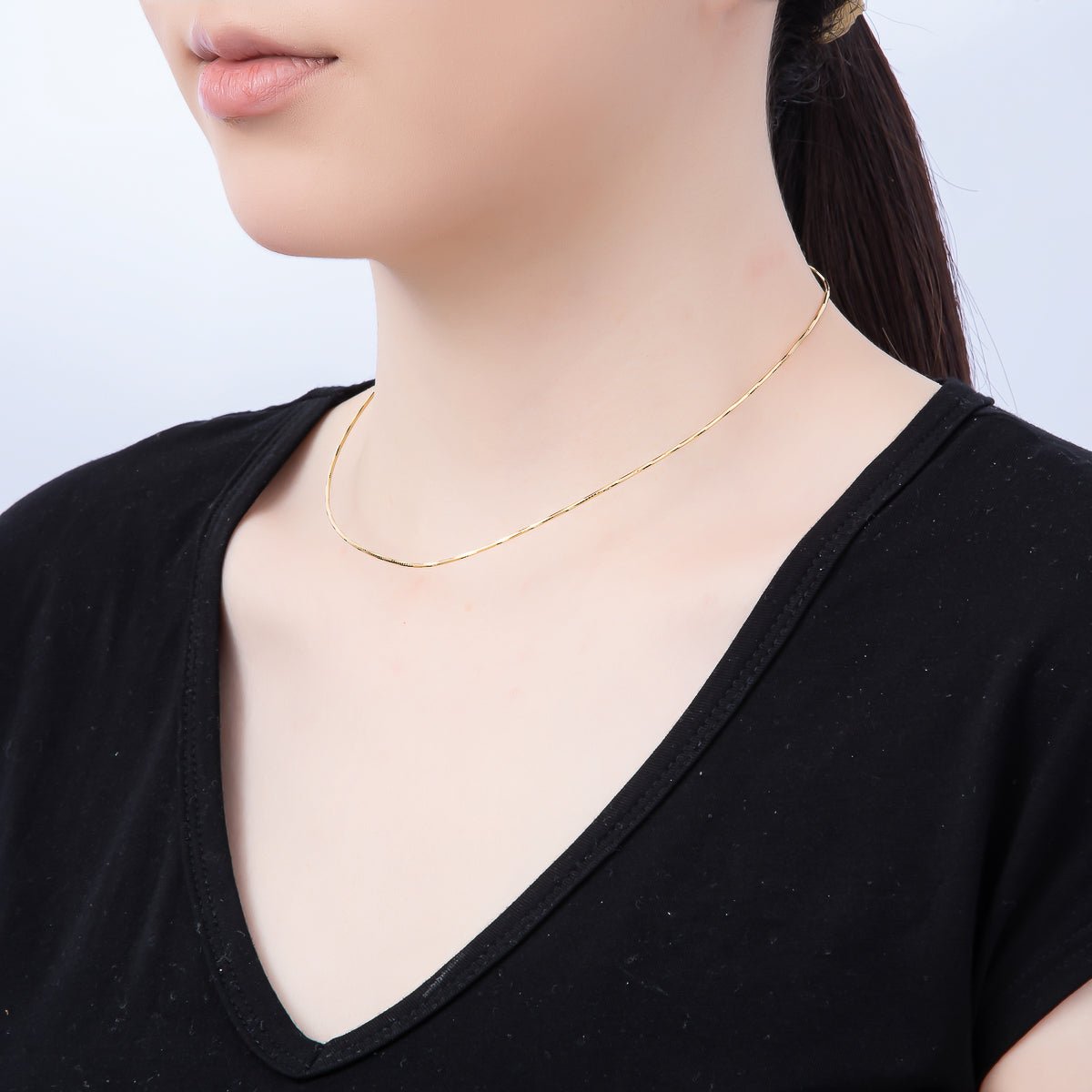 16K Gold Filled 1mm Twist Snake Chain 16 Inch Necklace in Gold & Silver | WA - 04474 WA - 04475 - DLUXCA