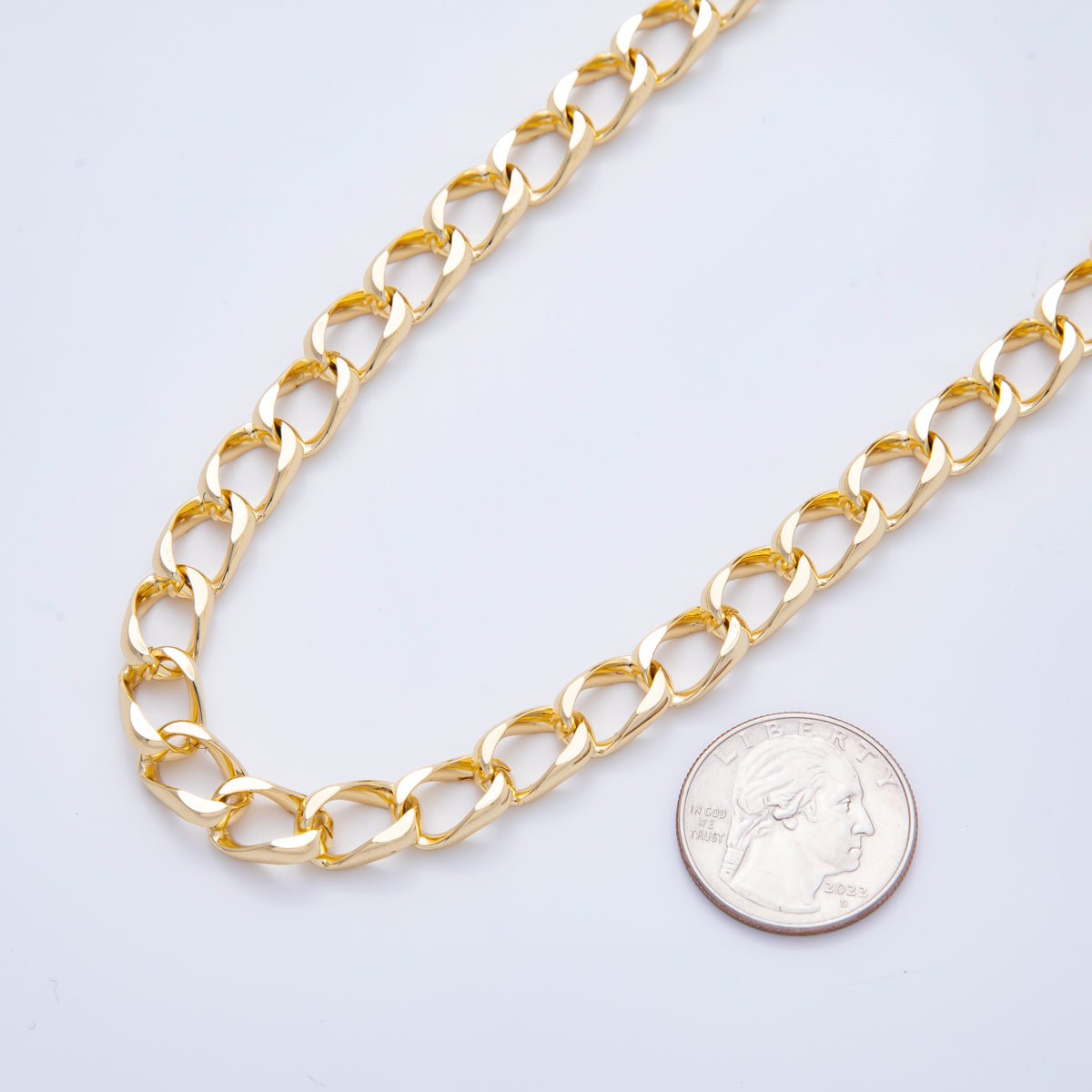 16K Gold Filled 1mm Unfinished Big Curb Oval Chain by Yard | ROLL - 1689 - DLUXCA