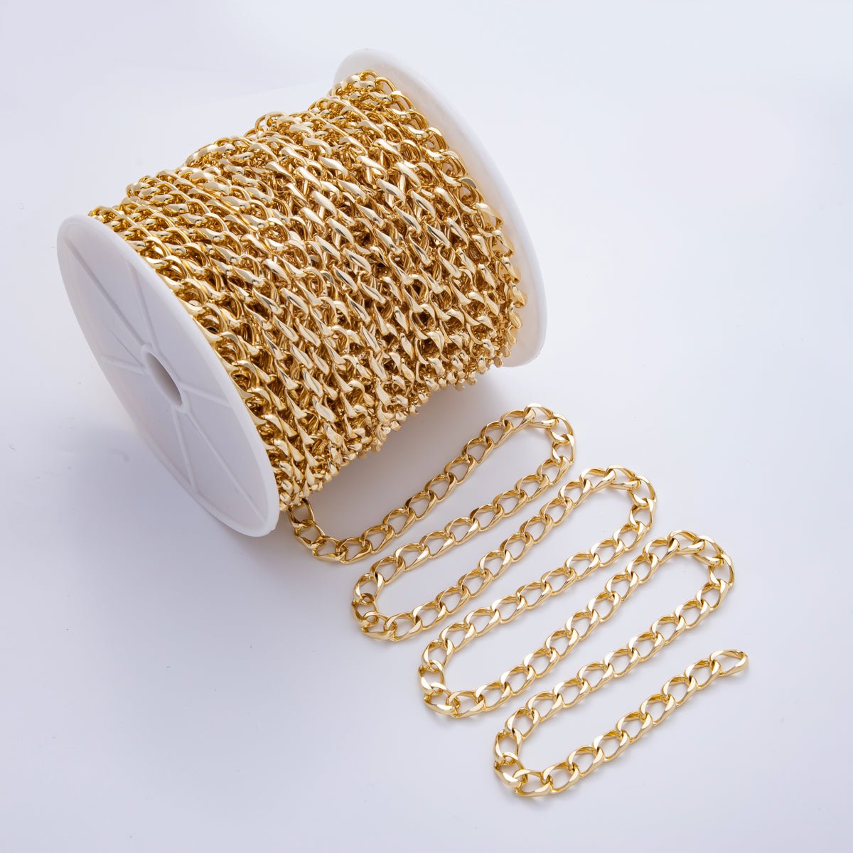 16K Gold Filled 1mm Unfinished Big Curb Oval Chain by Yard | ROLL - 1689 - DLUXCA