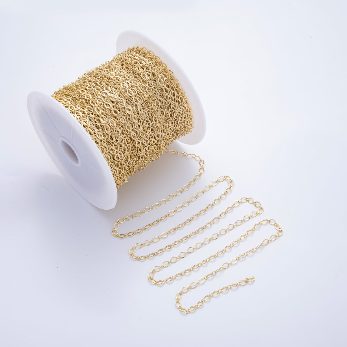 16K Gold Filled 1mm Unfinished Oval Sunburst Rolo Chain by Yard | ROLL - 1698 - DLUXCA