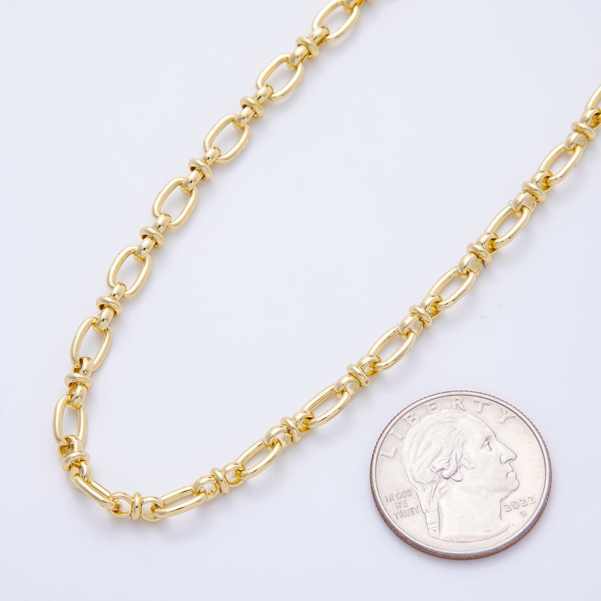 16K Gold Filled 1mm Unfinished Stadium Cable Paperclip Chain by Yard | ROLL - 1696 - DLUXCA