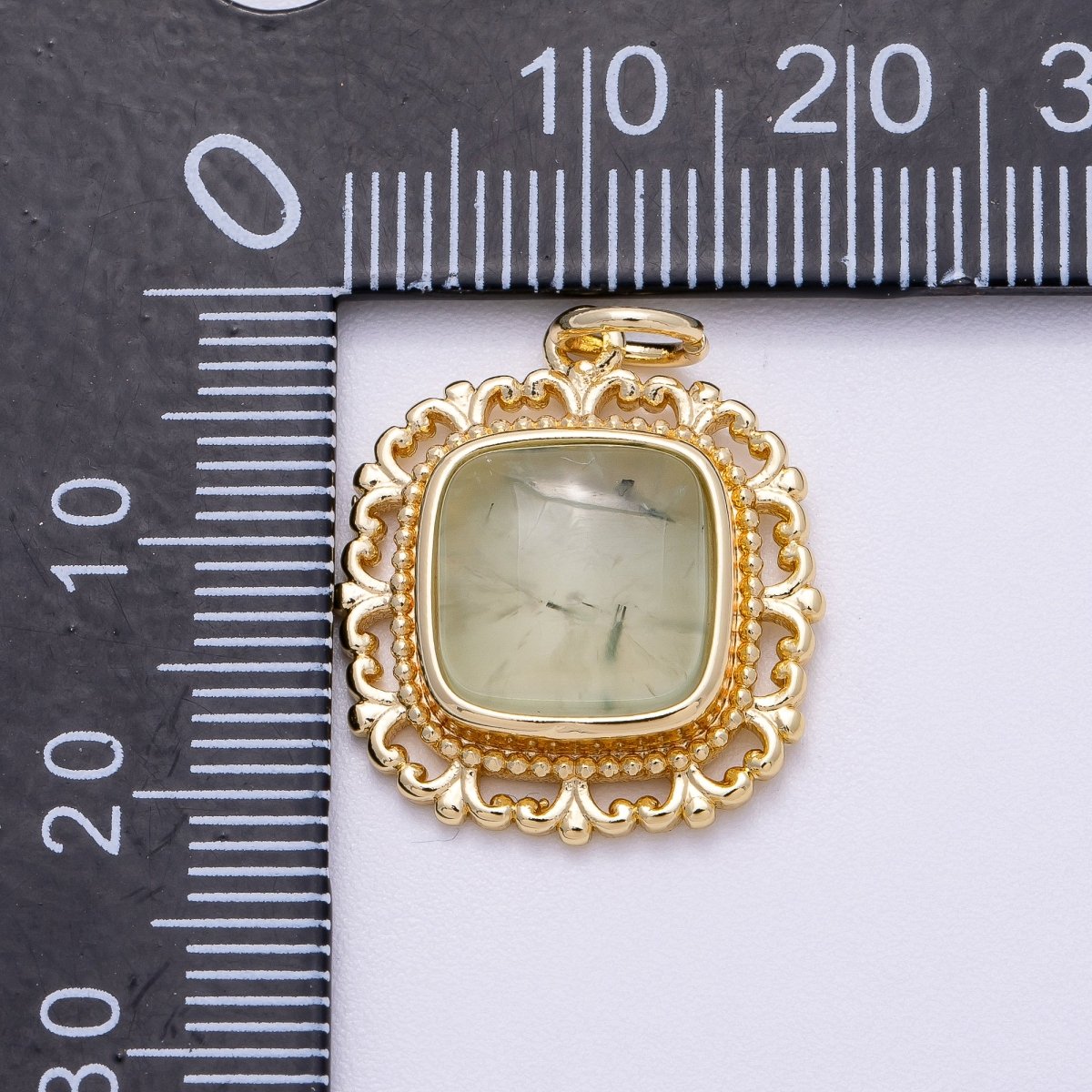 16K Gold Filled 20mm Aquamarine, Amethyst, Prehnite Square Gemstone Artisan Bezel Charm | Charms - 00603 - Charms - 00605 - DLUXCA
