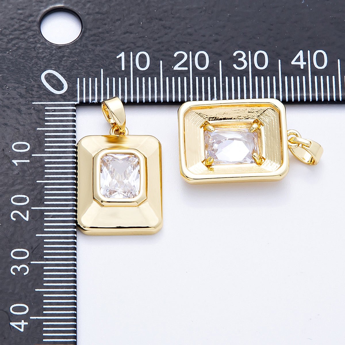 16K Gold Filled 20mm Baguette CZ Rectangular Tag Pendant | Charms - 00205 - DLUXCA