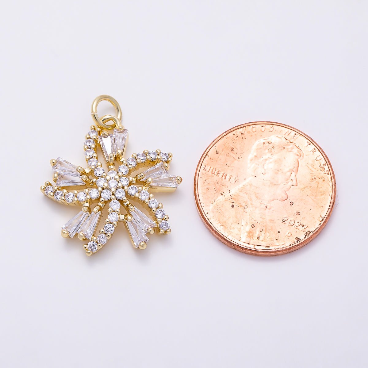 16K Gold Filled 20mm Baguette Micro Paved CZ Flower Swirl Charm | Charms-01547 - DLUXCA