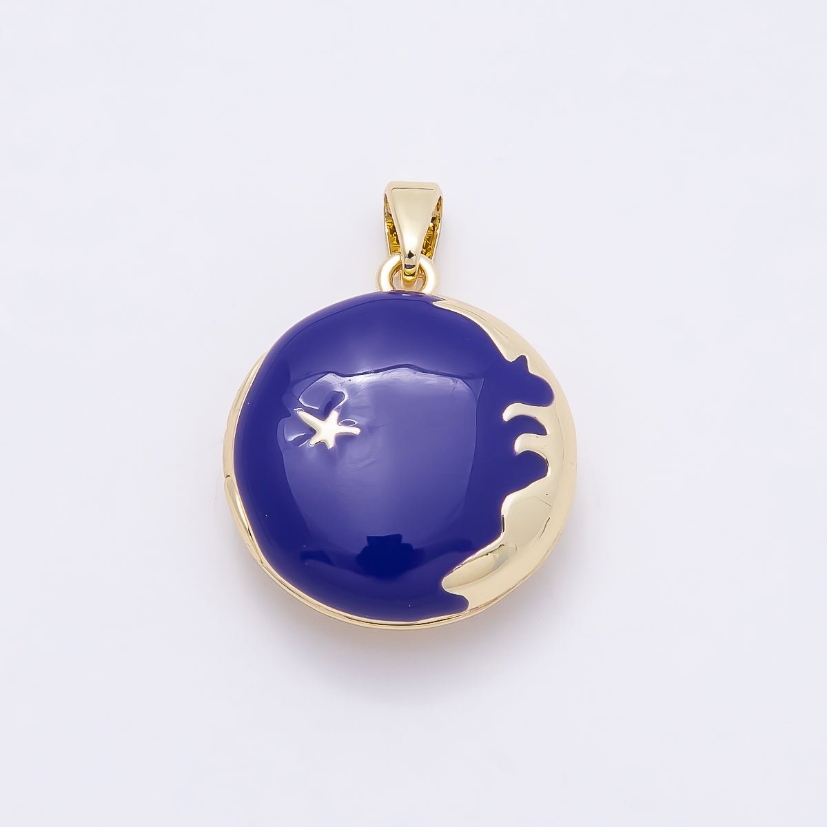 16K Gold Filled 20mm Blue Enamel Star Sky Round Locket Pendant | Charms-01030 - DLUXCA