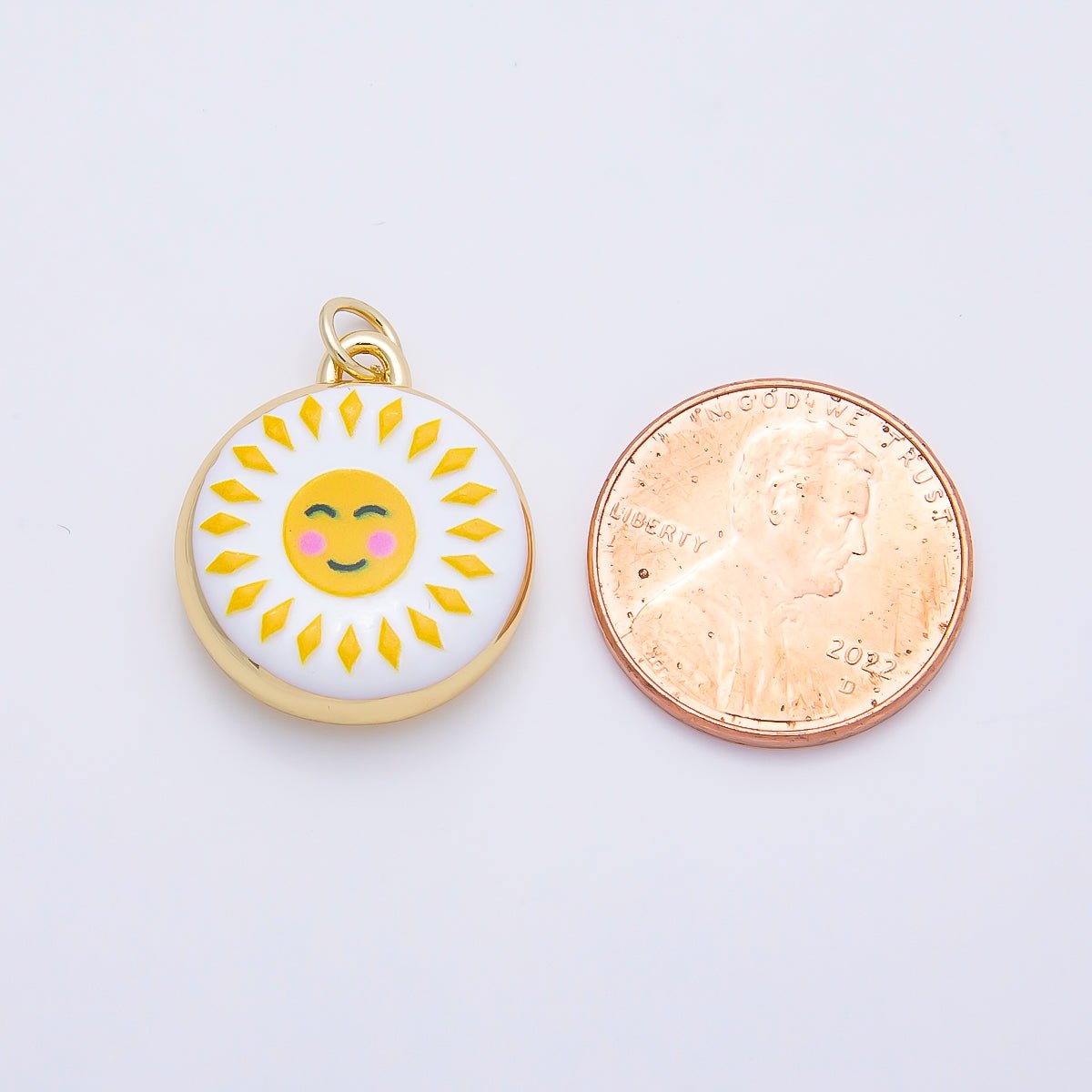16K Gold Filled 20mm Celestial Sun Enamel Round Charm | Charms-01242 - DLUXCA