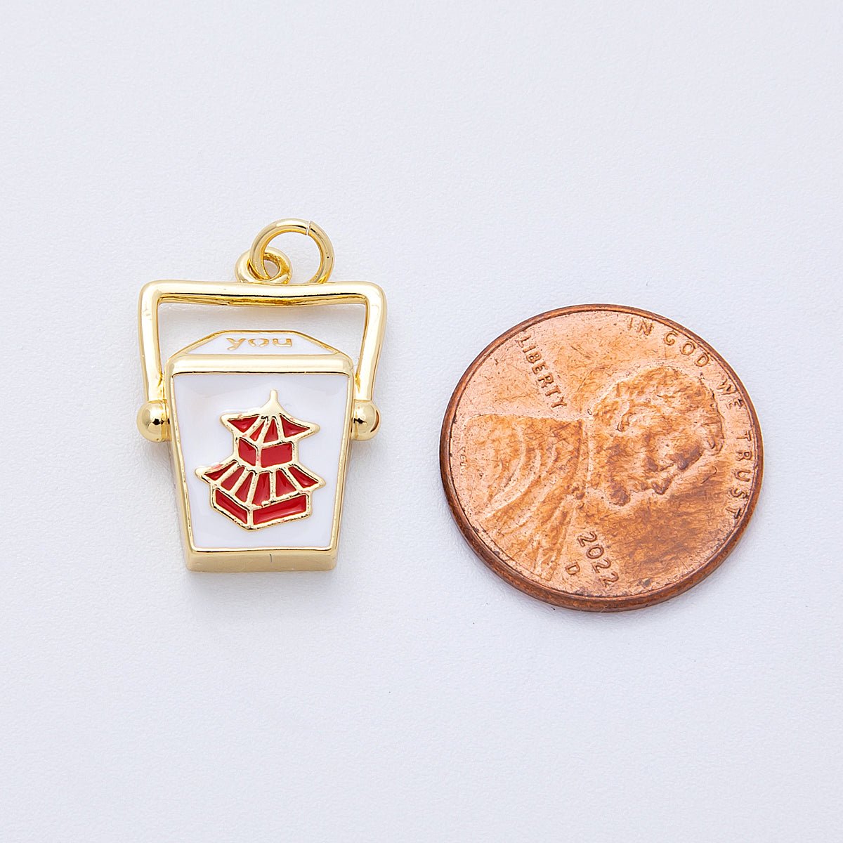 16K Gold Filled 20mm Chinese Take Out Box Enamel Charm | Charms - 00123 - DLUXCA