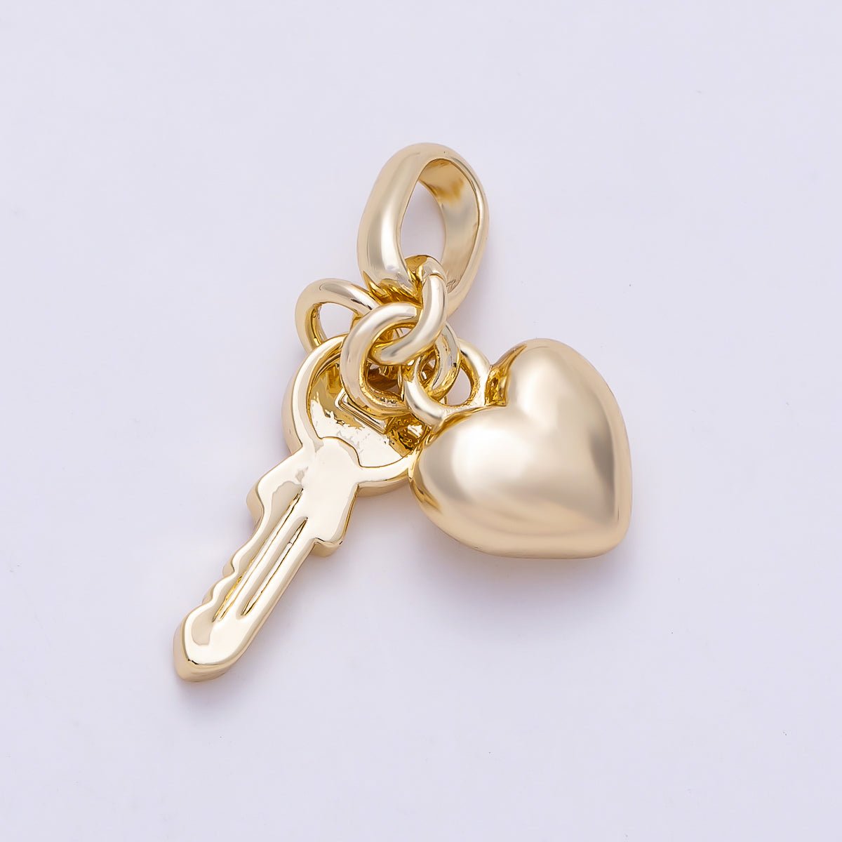 16K Gold Filled 20mm Chubby Heart Key Minimalist Pendant | Charms-01470 - DLUXCA