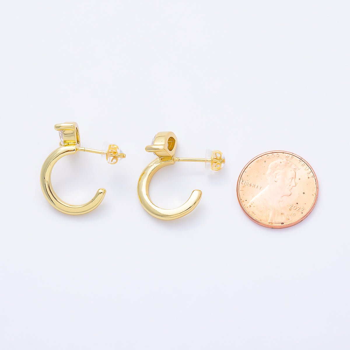 16K Gold Filled 20mm Clear CZ Marquise C-Shaped Hoop | Earrings-00681 - DLUXCA