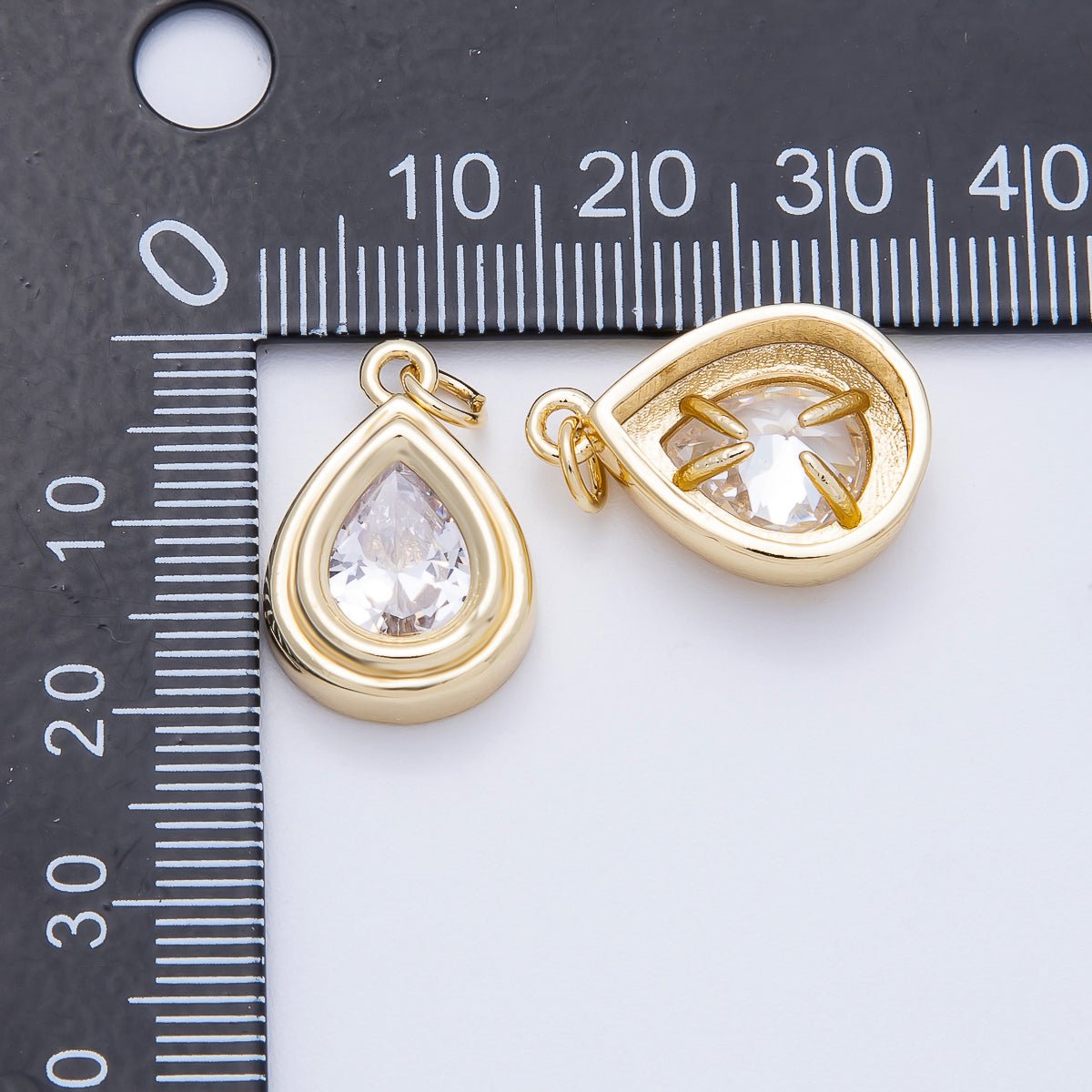 16K Gold Filled 20mm Clear CZ Teardrop Bezel Charm | Charms - 00665 - DLUXCA