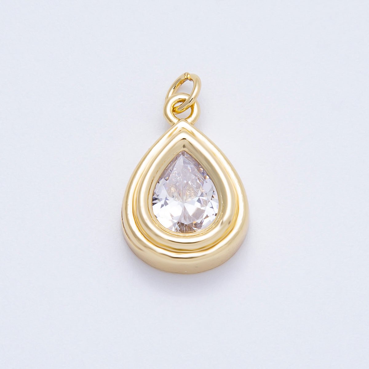 16K Gold Filled 20mm Clear CZ Teardrop Bezel Charm | Charms - 00665 - DLUXCA
