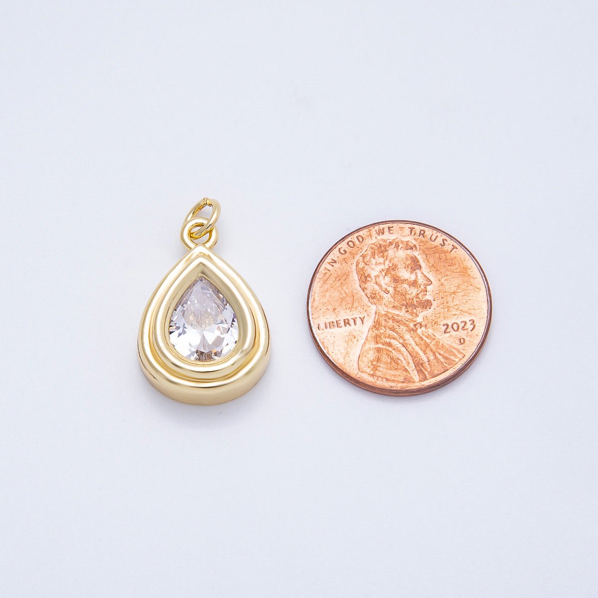 16K Gold Filled 20mm Clear CZ Teardrop Bezel Charm | Charms - 00665 - DLUXCA