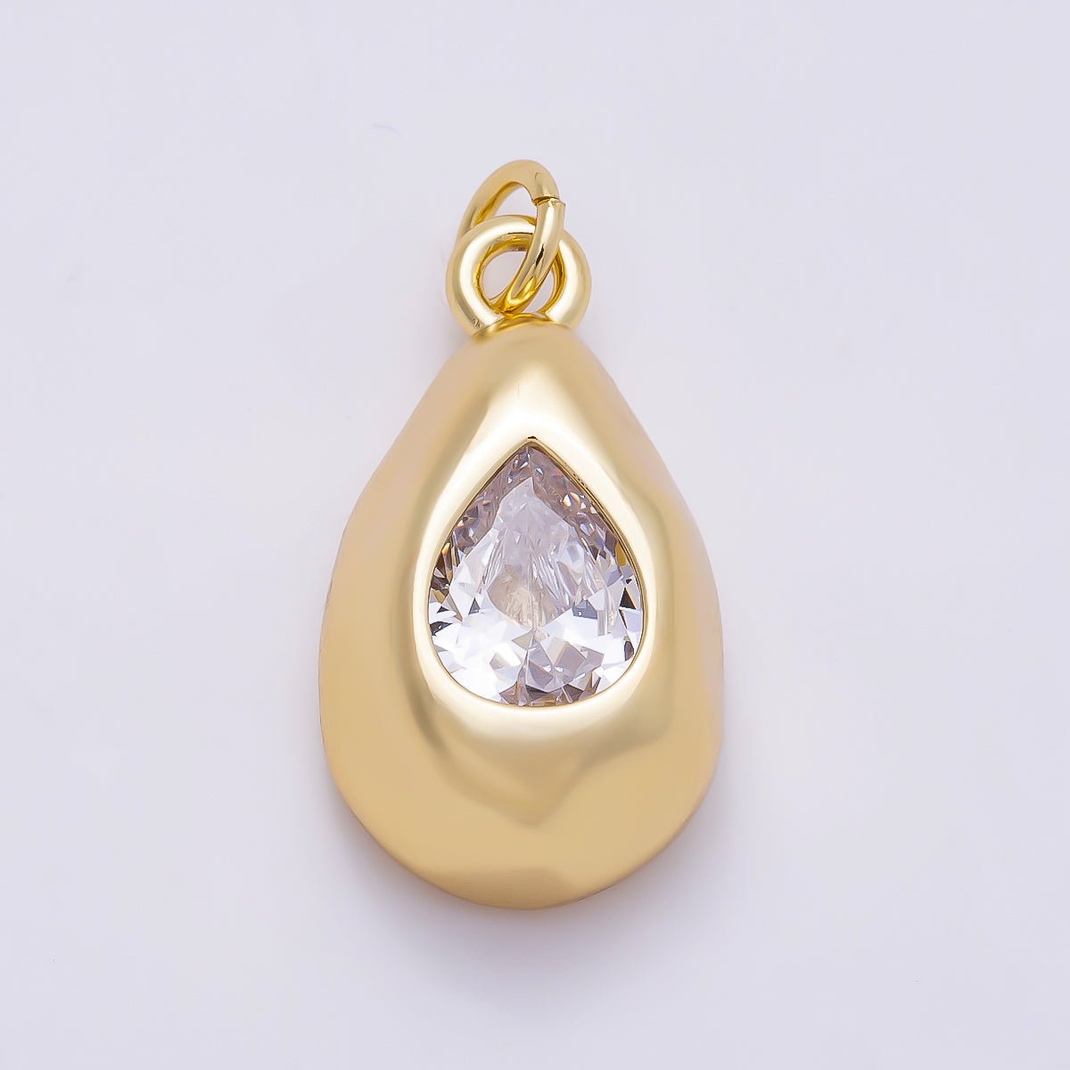 16K Gold Filled 20mm Clear CZ Teardrop Geometric Molten Bezel Chubby Charm | Charms-01355 - DLUXCA