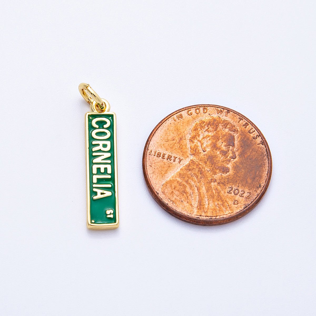 16K Gold Filled 20mm Green, Purple Enamel Cornelia Street NY Street Sign Charm | Charms - 00251 Charms - 00252 - DLUXCA