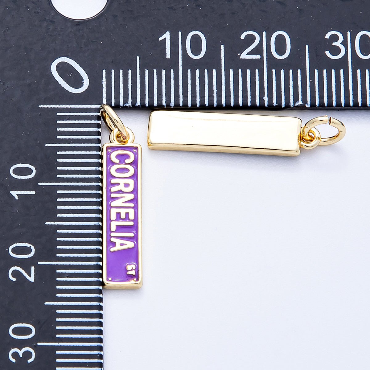 16K Gold Filled 20mm Green, Purple Enamel Cornelia Street NY Street Sign Charm | Charms - 00251 Charms - 00252 - DLUXCA