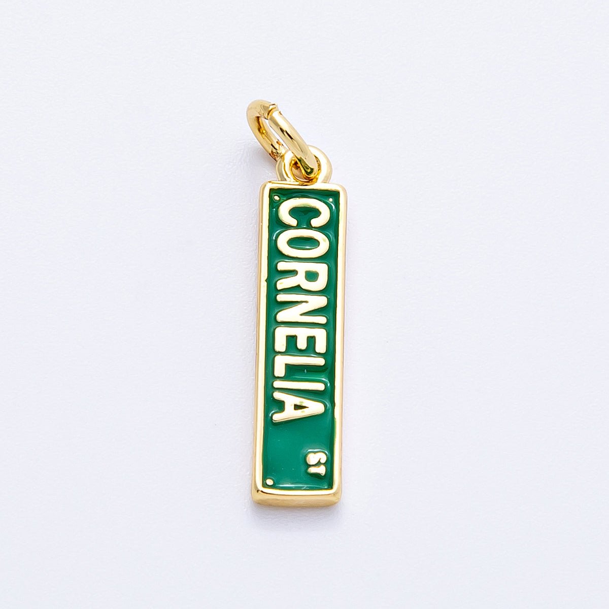 16K Gold Filled 20mm Green, Purple Enamel Cornelia Street NY Street Sign Charm | Charms - 00251 Charms - 00252 - DLUXCA