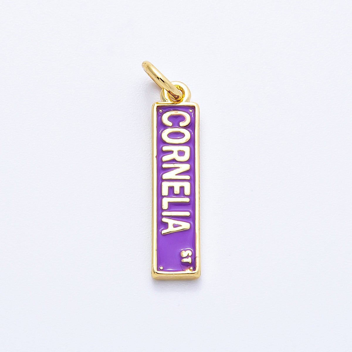 16K Gold Filled 20mm Green, Purple Enamel Cornelia Street NY Street Sign Charm | Charms - 00251 Charms - 00252 - DLUXCA