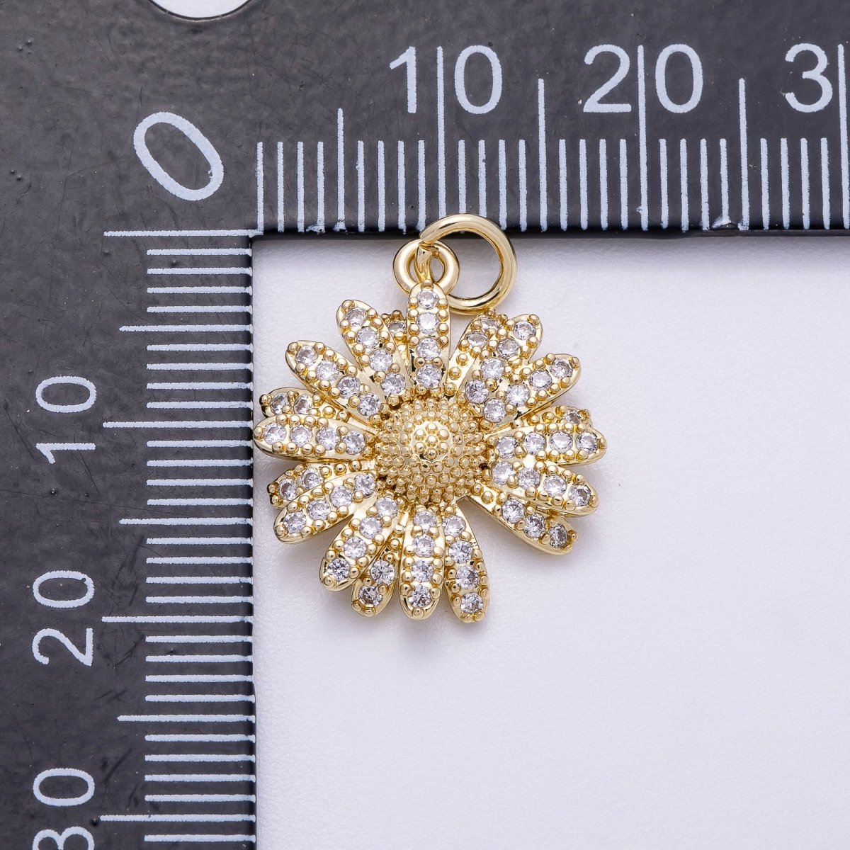 16K Gold Filled 20mm Micro Paved CZ Daisy Flower Charm | Charms - 00564 - DLUXCA
